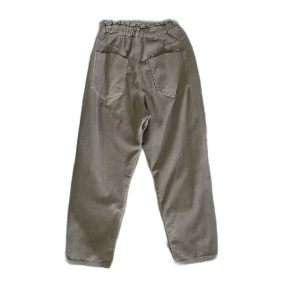 Zara Pale Olive Green Cotton Corduroy Mid Rise Barrel Leg Fall Winter Pants 8 - Picture 4 of 9